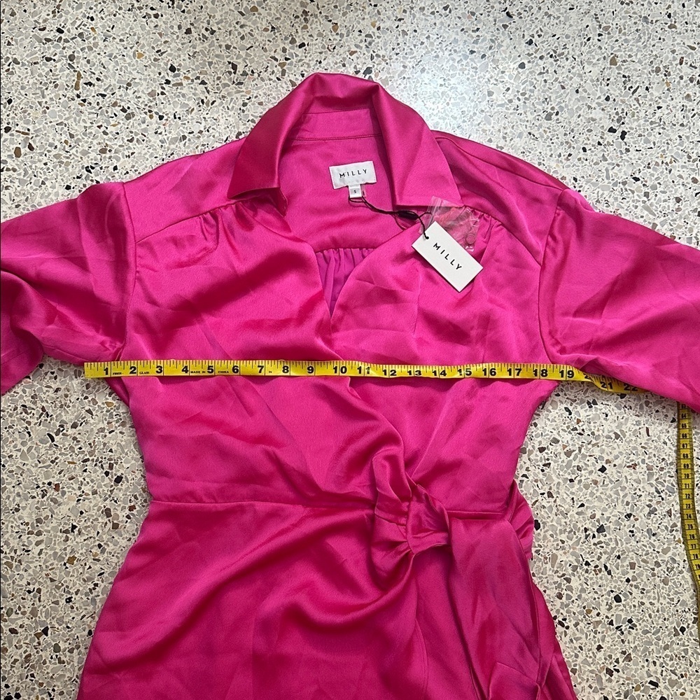 NWT Milly hot pink Jordan satin mini wrap dress small s - Picture 4 of 8